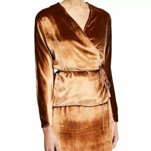 Vince Panne Wrap Blouse Rust gold Velvet top shirt